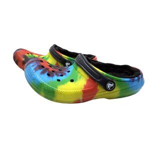 crocs womens/mens slip on snuggle lined tie dyed pattern shoes.